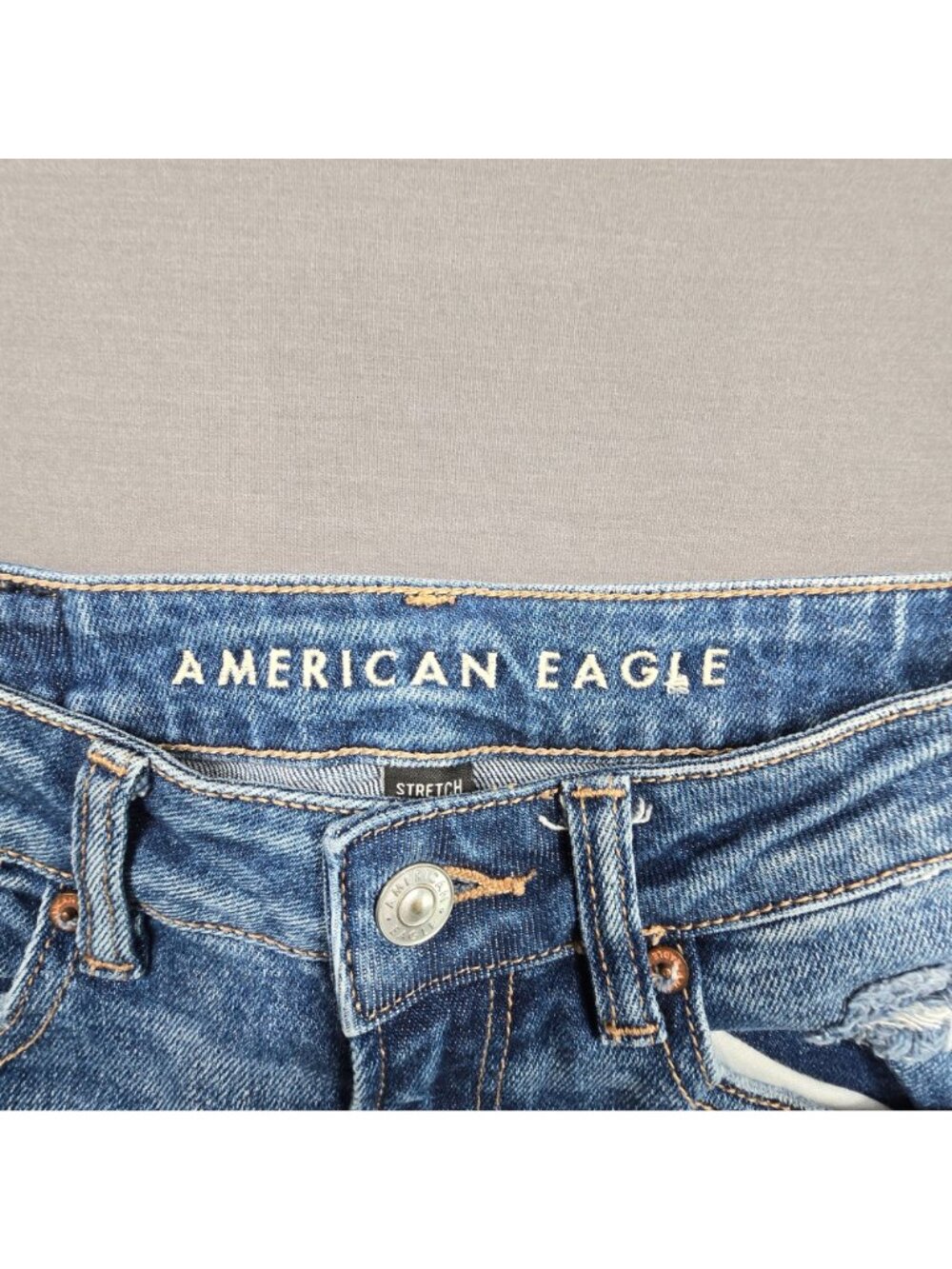 American Eagle Womens 00 Mom Straight Jeans Medium Wash Distressed Denim Blue - Picture 2 of 6